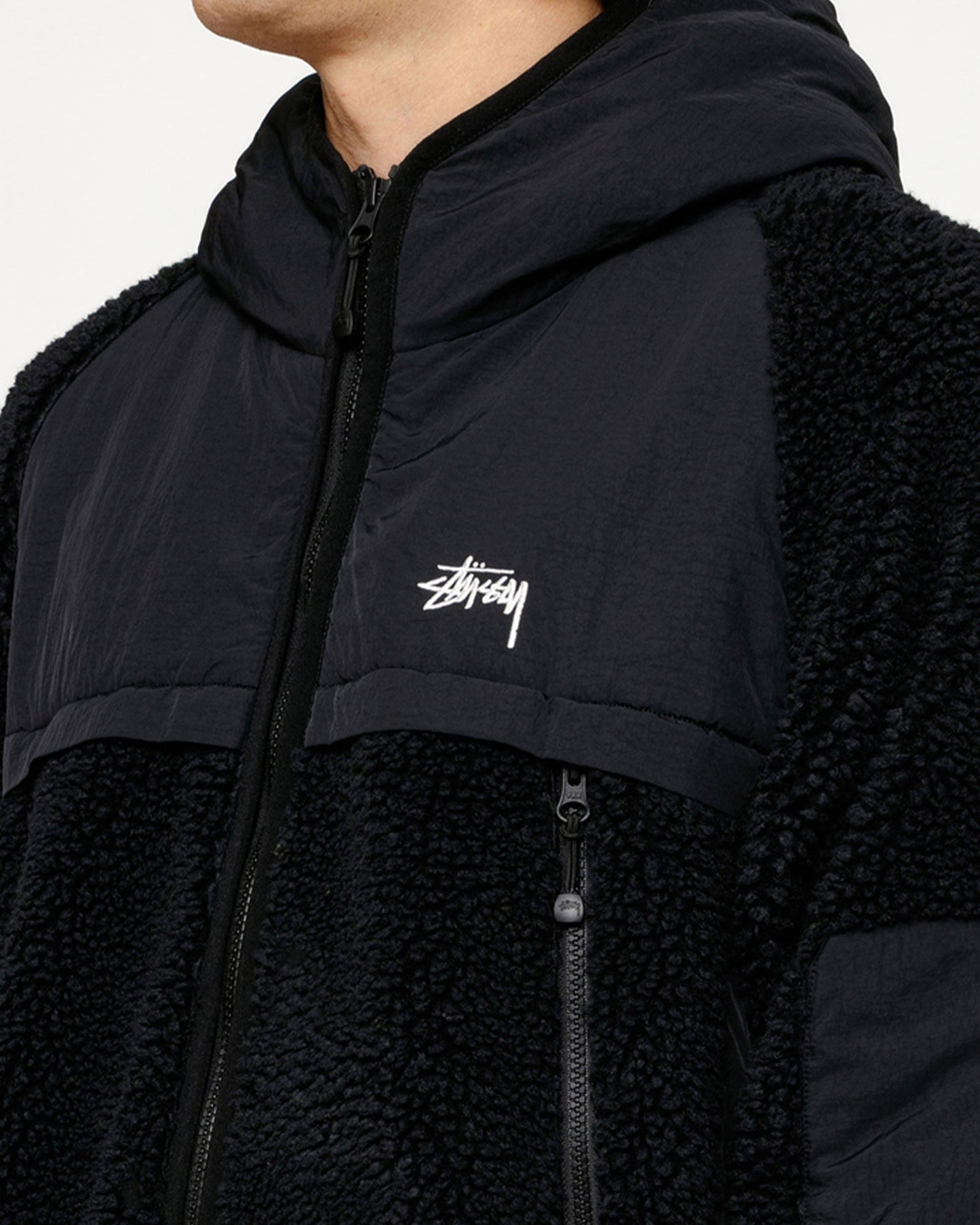 SHERPA PANELED HOODED JACKET