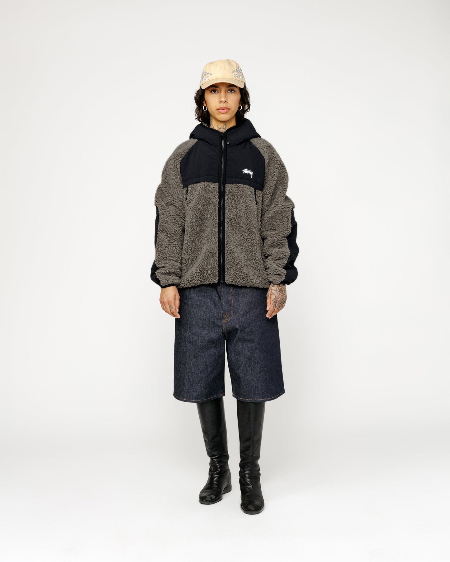 SHERPA PANELED HOODED JACKET